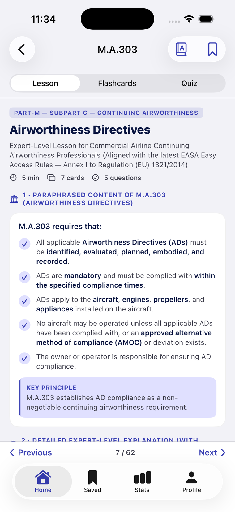 Airworthiness Directives lesson screen