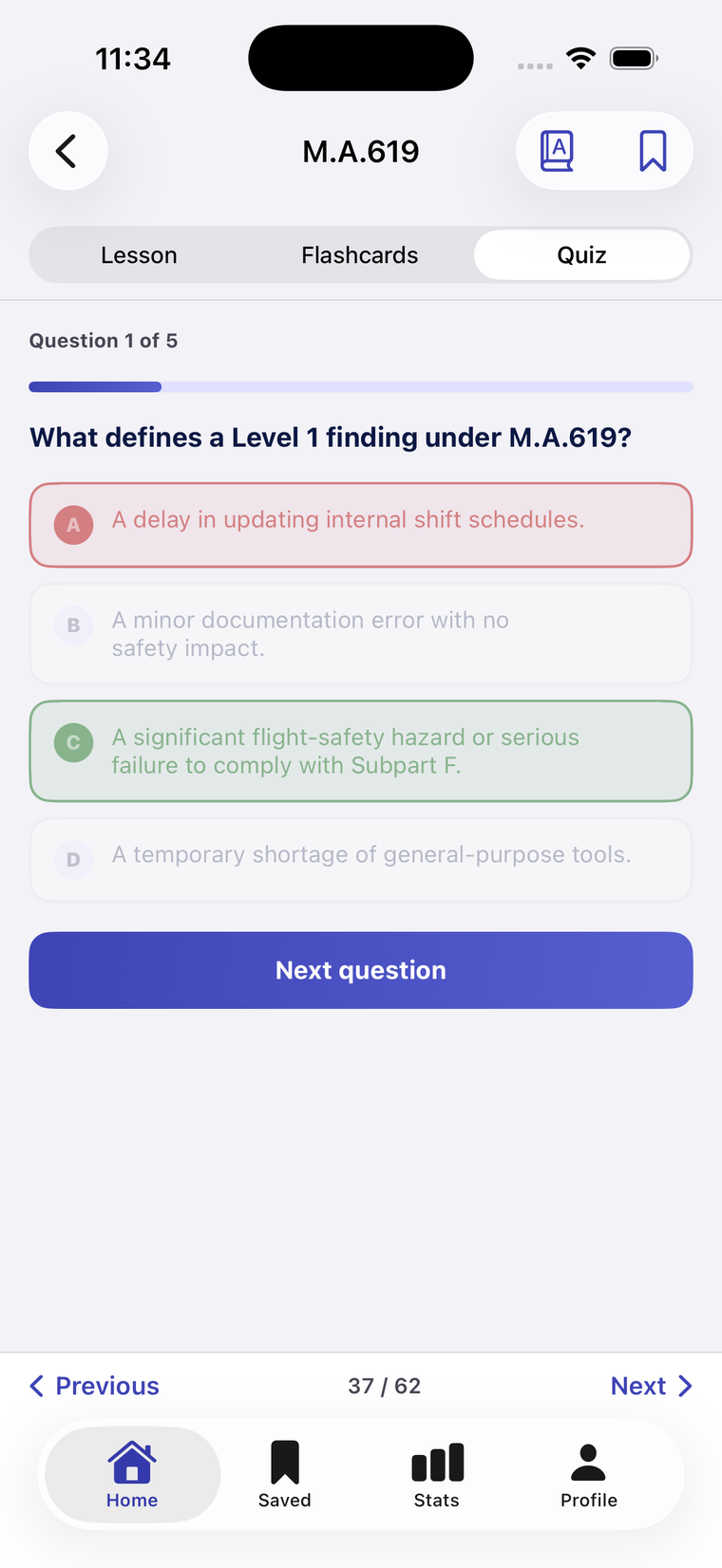 Quiz screen with timed questions